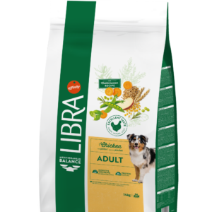 libra cão adulto com frango